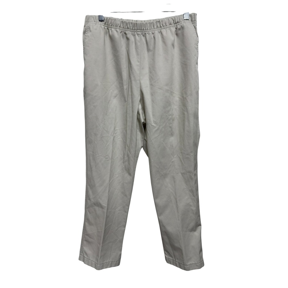 Lands' End 12P Petite High Rise Straight Leg Pull On Pants Beige Khaki Stretch